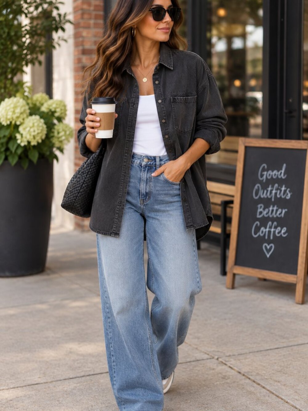 Aerie Washed Black Oversized Denim Button Down Shirt Shacket S